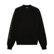 Jacquemus Svart Crew Neck Sweater Flocked Logo Black, Herr