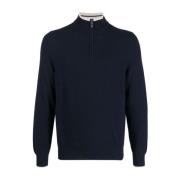 Fedeli Lyxig Cashmere Half-Zip Stickad Tröja Blue, Herr