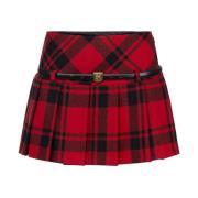 Elisabetta Franchi Tartan Plisserad Mini Kjol Omlottstängning Red, Dam