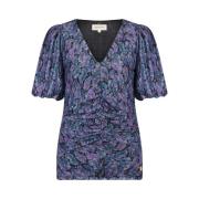 Fabienne Chapot Rynkad V-ringad Mesh Top Purple, Dam