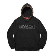 Supreme Leopard Trim Hooded Sweatshirt Svart Black, Herr