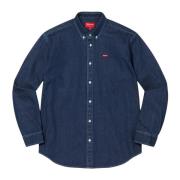 Supreme Fw22 Small Box Denim Skjorta Limited Edition Blue, Herr