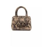 Pompei Donatella Python Print Läder Mini Tote Brown, Dam