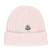 Moncler Baby Ull Beanie Mössa Ribbat Mönster Pink, Herr