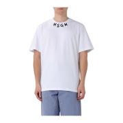 Msgm Vit Bomull T-shirt med Tryckt Logotyp White, Herr