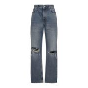 Balenciaga Blå Denim Loose-Fit Jeans med Front Rips Blue, Dam