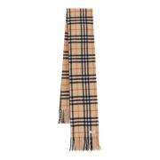 Burberry Beige Cashmere Sjal med Fransade Profiler Beige, Dam