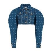 Nina Ricci Sliten Kort Denimjacka Blue, Dam