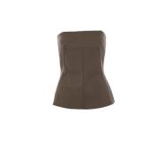 Rick Owens Grön Resin Denim Bustier Topp Brown, Dam