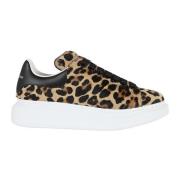 Alexander McQueen Leopard Svart Läder Sneaker Black, Dam