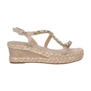 Alma EN Pena Flätad Juvel Kil Sandal Beige, Dam