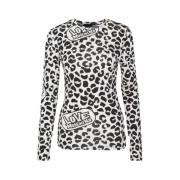 Love Moschino Leopard Print Crewneck Sweater White, Dam