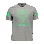 Plein Sport Grå Bomull T-shirt med Tryck Gray, Herr