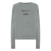 Twinset Grå Ull Cashmere Logo Tröja Gray, Dam