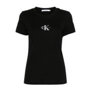 Calvin Klein Jeans Svart Bomull T-shirt med Frontlogo Black, Dam