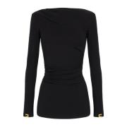 Elisabetta Franchi Svart Draperad Jerseytröja med Metalllogo Black, Da...