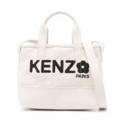 Kenzo Beige Canvas Axelväska med Boke Flower Motif Beige, Dam