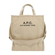 A.p.c. Canvas Shopping Bag med Logo Print Beige, Unisex