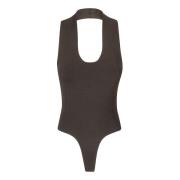 Khaite V-ringad Stretch Bodysuit Brown, Dam