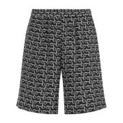 Burberry Svart Silke Tryckta Shorts Black, Herr