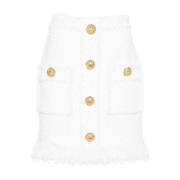 Balmain Högmidjat Tweedkjol Fransad Nederkant White, Dam