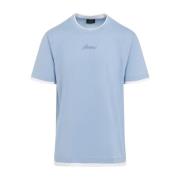 Brioni Blå Bomull T-shirt med Broderad Logotyp Blue, Herr