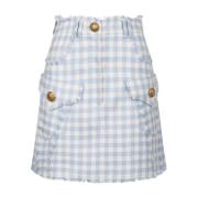 Balmain Blå Gingham Tweed A-Linje Kjol Blue, Dam