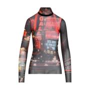 Jean Paul Gaultier Svart Mesh Tryckt Top Aw24 Multicolor, Dam