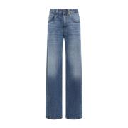 Brunello Cucinelli Blå Straight Leg Jeans med Använt Effekt Blue, Dam