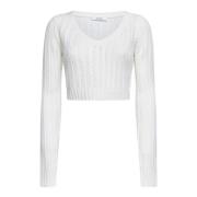 Max Mara Vanilla Crochet V-Neck Sweater White, Dam