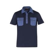 Moorer Denim Polo Shirt med Makò Cotton Blue, Herr