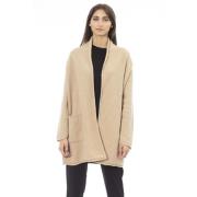 Alpha Studio Lång Cardigan med Fina Ribbade Muddar Beige, Dam