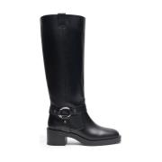 Stuart Weitzman Edgy Moto-inspirerad Knä-Hög Stövel Black, Dam