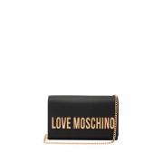 Moschino Svart Axelväska med Guld Detaljer Black, Dam