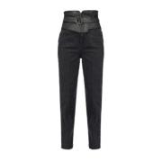 Pinko Hög Midja Eco-Läder Insats Slim Jeans Black, Dam