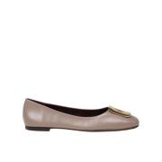 Tory Burch Mörk Älg Läder Ballerina Flats Beige, Dam