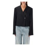 Loulou Studio Svart Ullblandning Kort Blazer Black, Dam