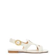 Stuart Weitzman Vävd Platta Sandal Beige, Dam