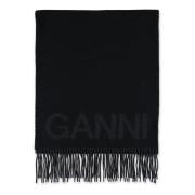 Ganni Svart Fransad Ullhalsduk Aw24 Black, Dam