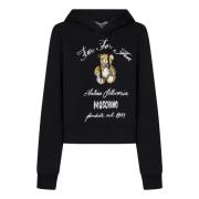 Moschino Svart Teddybjörntryck Bomullshoodie Black, Dam