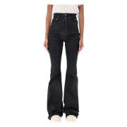 Rick Owens Svarta Bootcut Jeans Aw24 Black, Dam