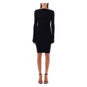 Rick Owens Svart Ribbstickad Bodycon Klänning Black, Dam