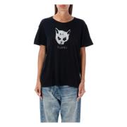 R13 Svart Katt Grafisk T-shirt Black, Dam