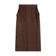 Saint Laurent Silk Midi Kjol Brown, Dam