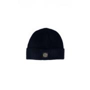 Stone Island Blå Ull Ribbad Logo Beanie Mössa Blue, Herr