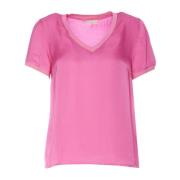 Liu Jo Fuchsia V-Hals T-Shirt Pink, Dam