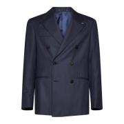 D4.0 Randig ullblazer med peakslag Blue, Herr