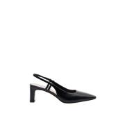 Parallele Svarta läder slingback klackar Black, Dam