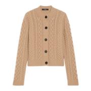 Max Mara Weekend Beige Kabelstickad Cardigan Sweater Beige, Dam