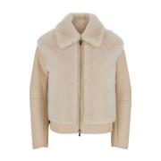 Eleventy Beige Shearling Jacka Beige, Dam